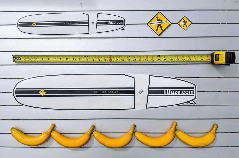 Sticker 4-Pack #litfuze LONGBOARD SURFBOARD STICKERS & SURFER PED XING STICKERS | 20th Anniversary Vintage Collection | © LIT FUZE 2000-2020