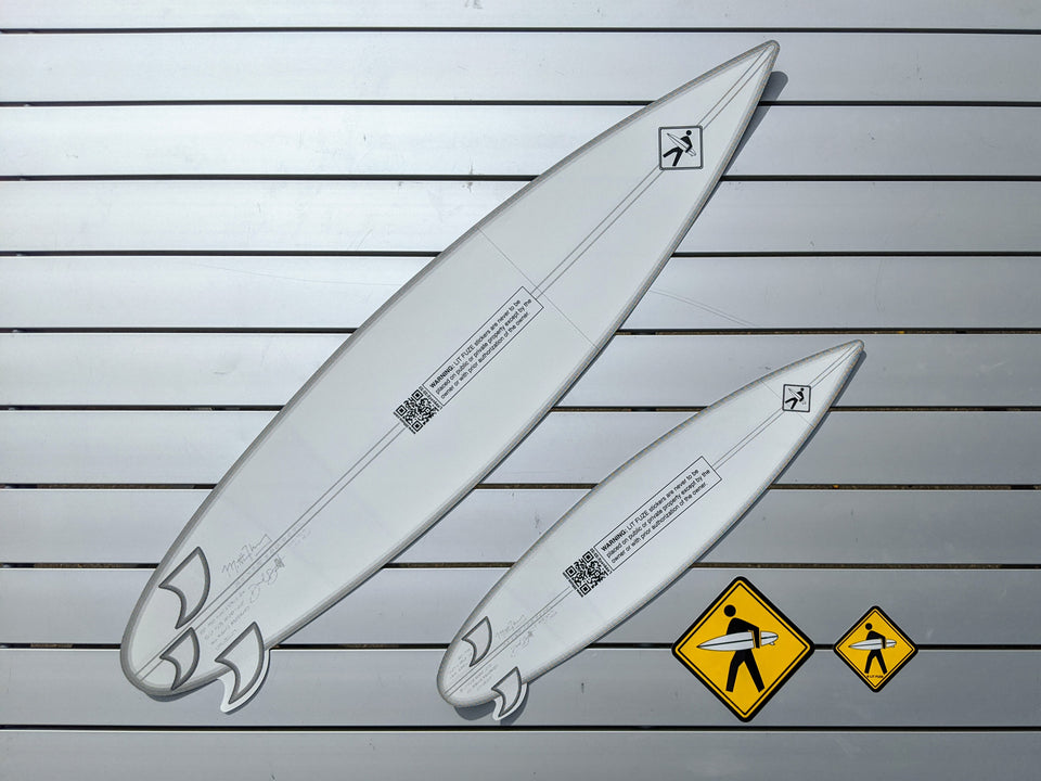 Sticker 4-Pack #litfuze SHORTBOARD SURFBOARD STICKERS & SURFER PED XING STICKERS | 20th Anniversary Vintage Collection | © LIT FUZE 2000-2020