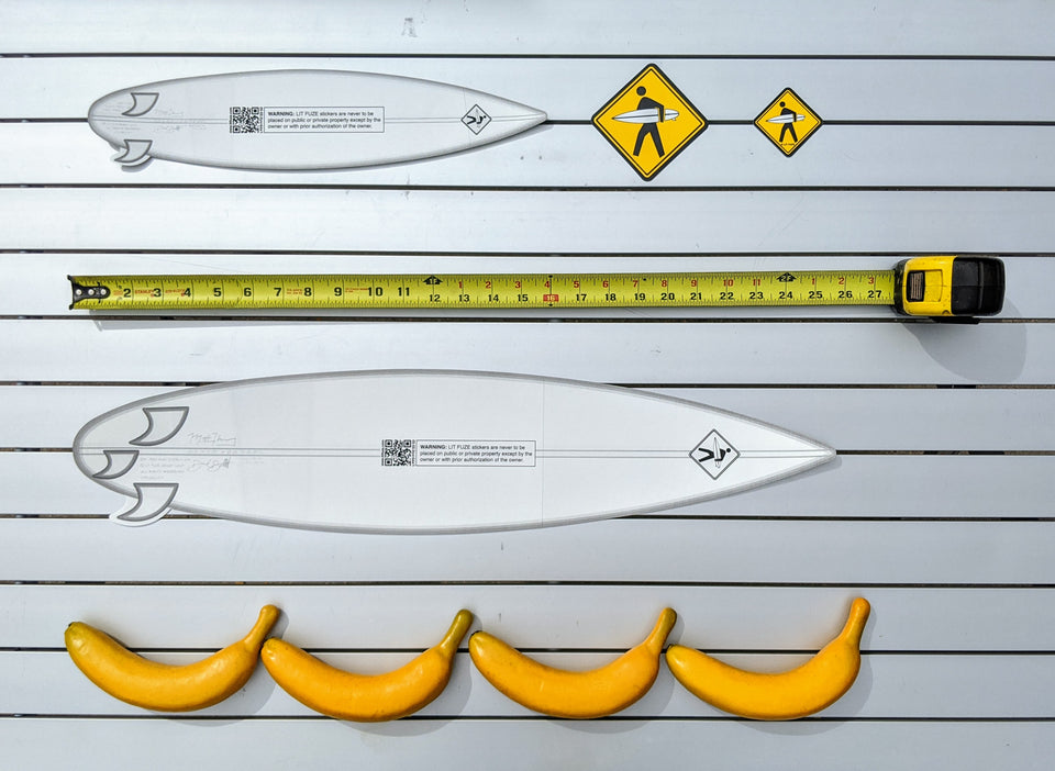 Sticker 4-Pack #litfuze SHORTBOARD SURFBOARD STICKERS & SURFER PED XING STICKERS | 20th Anniversary Vintage Collection | © LIT FUZE 2000-2020