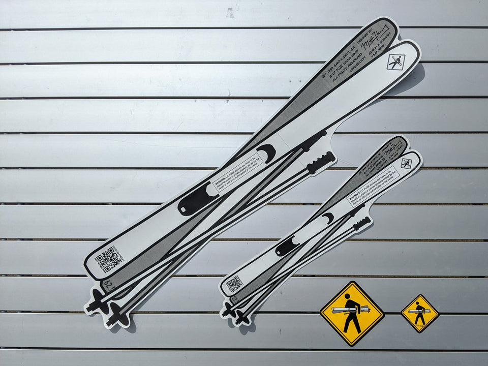 Sticker 4-Pack #litfuze SKIS & POLES STICKERS & SKIER PED XING STICKERS | 20th Anniversary Vintage Collection | © LIT FUZE 2000-2020