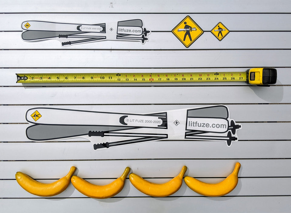 Sticker 4-Pack #litfuze SKIS & POLES STICKERS & SKIER PED XING STICKERS | 20th Anniversary Vintage Collection | © LIT FUZE 2000-2020