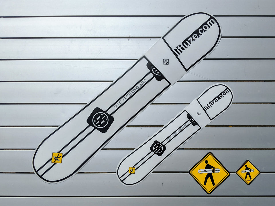 Sticker 4-Pack #litfuze SNOWBOARD STICKERS & SNOWBOARDER PED XING STICKERS | 20th Anniversary Vintage Collection | © LIT FUZE 2000-2020