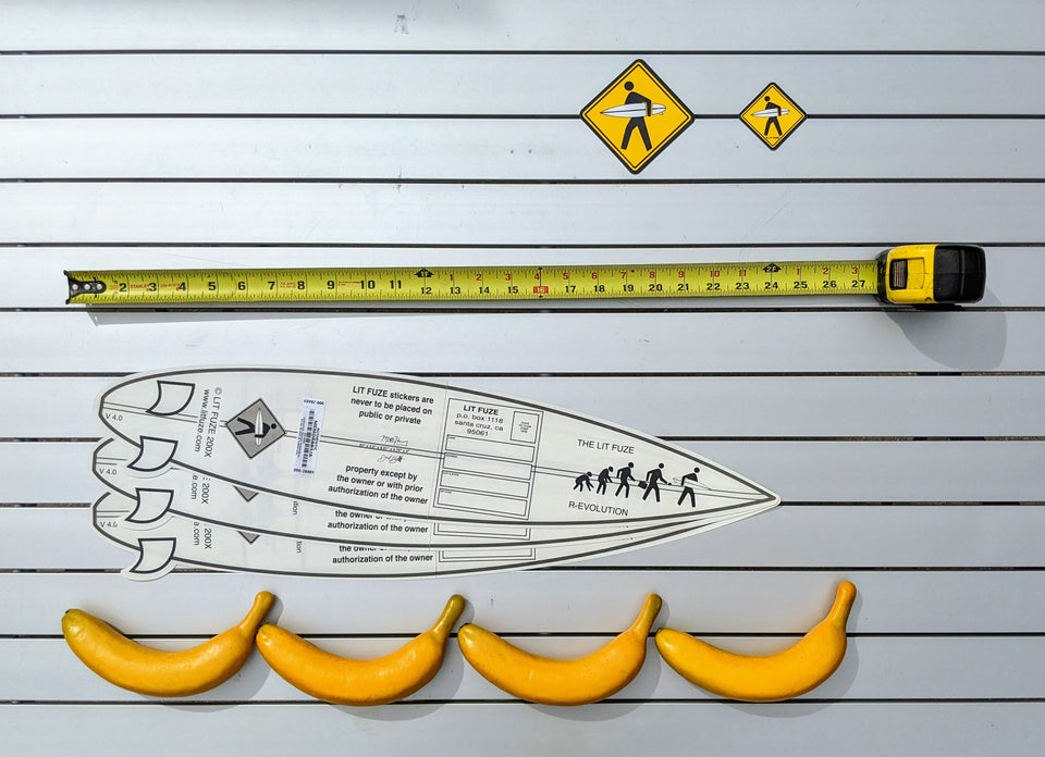 Sticker 5-Pack #litfuze Old-School SHORTBOARD SURFBOARD STICKERS & SURFER PED XING STICKERS | Est. 1999 Santa Cruz, CA Original | © LIT FUZE 2000-2020