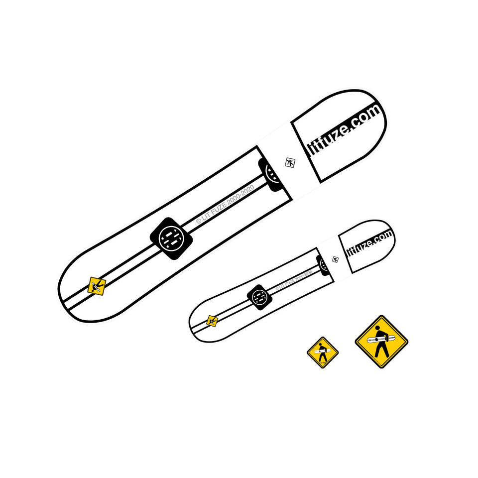 Sticker 4-Pack #litfuze SNOWBOARD STICKERS & SNOWBOARDER PED XING STICKERS | 20th Anniversary Vintage Collection | © LIT FUZE 2000-2020