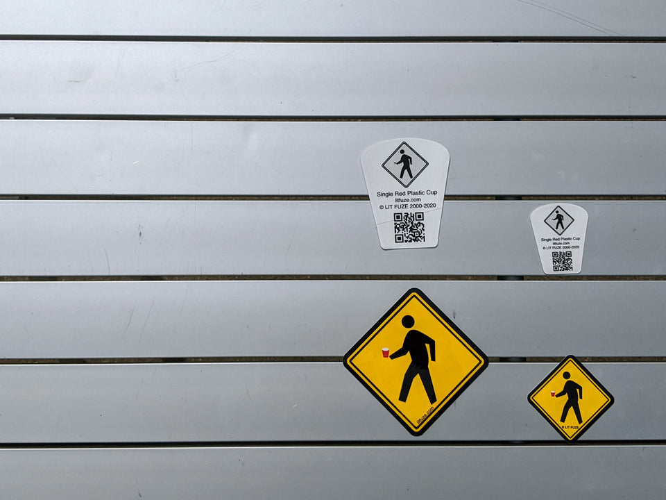 Sticker 4-Pack #litfuze SINGLE RED PLASTIC CUP STICKERS & "Solo Parody" PED XING STICKERS | META Collection | © LIT FUZE 2000-2020