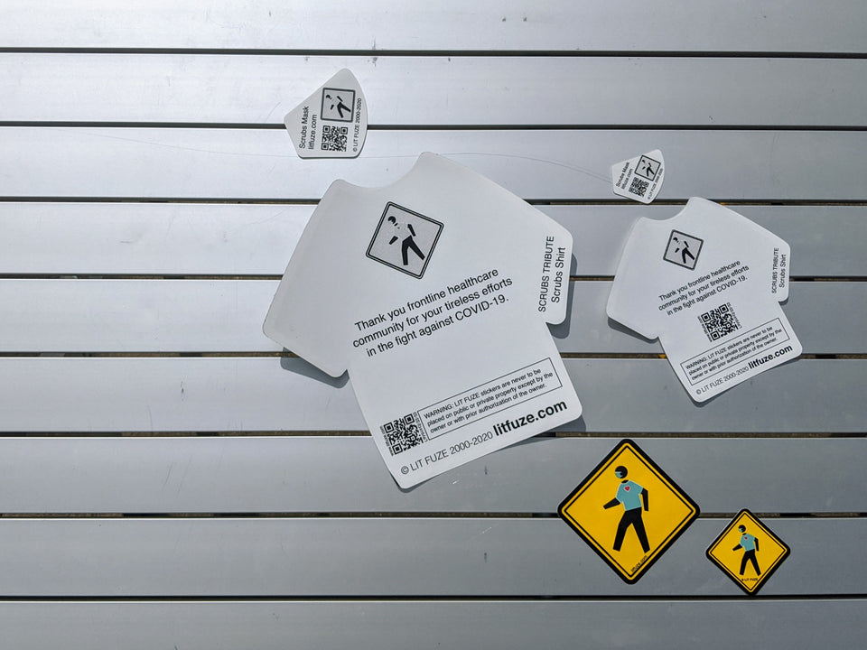 Sticker 6-Pack #litfuze SCRUBS Heart Shirt & Msk STICKERS & SCRUBS PED XING STICKERS | Scrubs Tribute & Msk Collections | Thank you | © LIT FUZE 2020